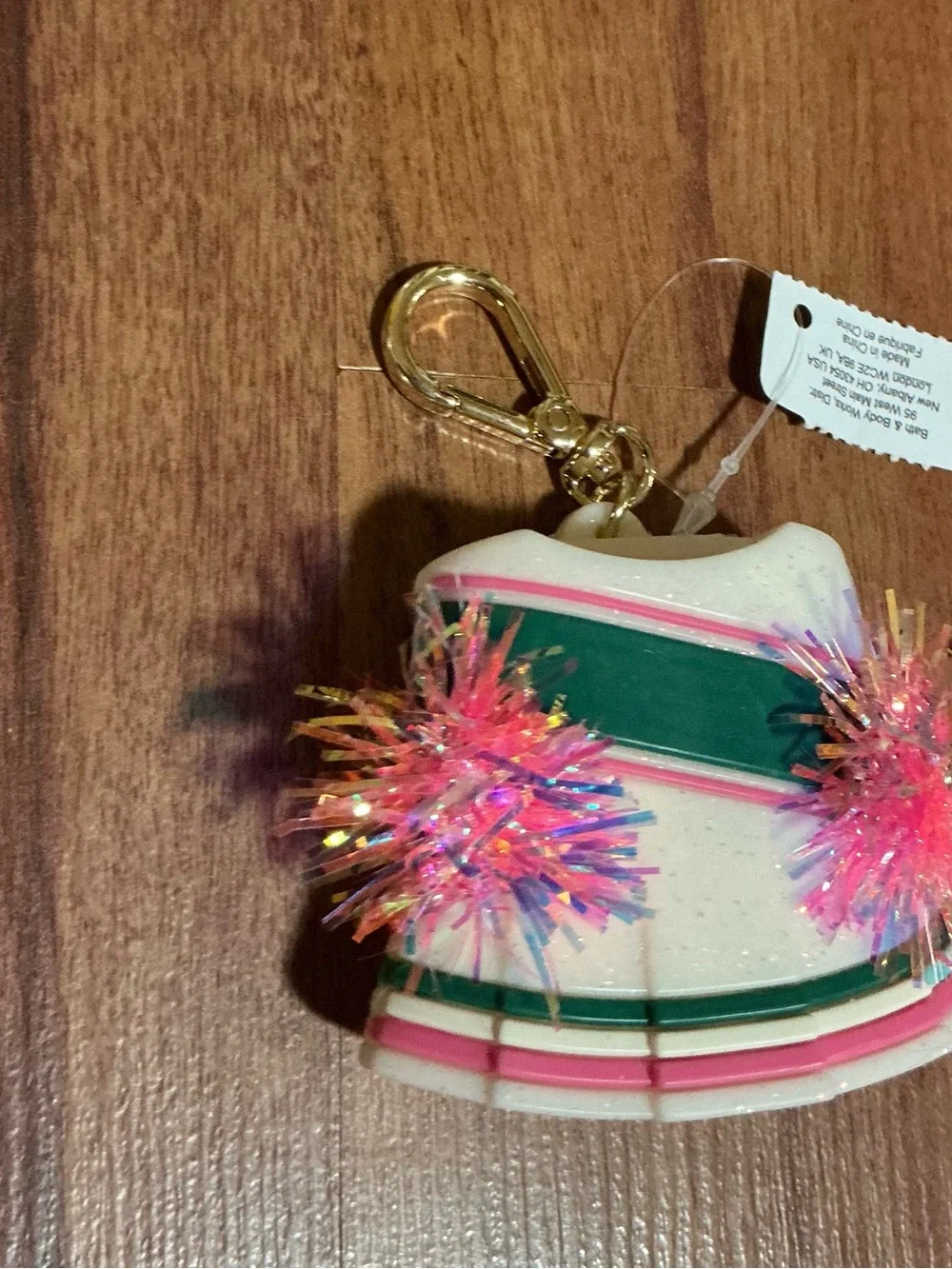 Bath & Body Works Kids Pom Pom Cheerleader Hat Keychain - White and Pink holder
